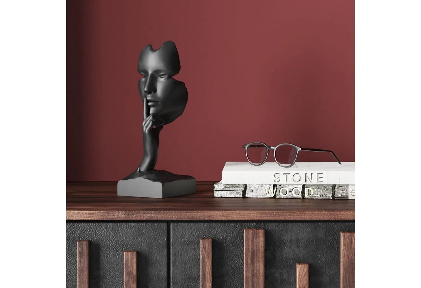 Kare Design Dekoobjekt Quiet Face Schwarz 31cm