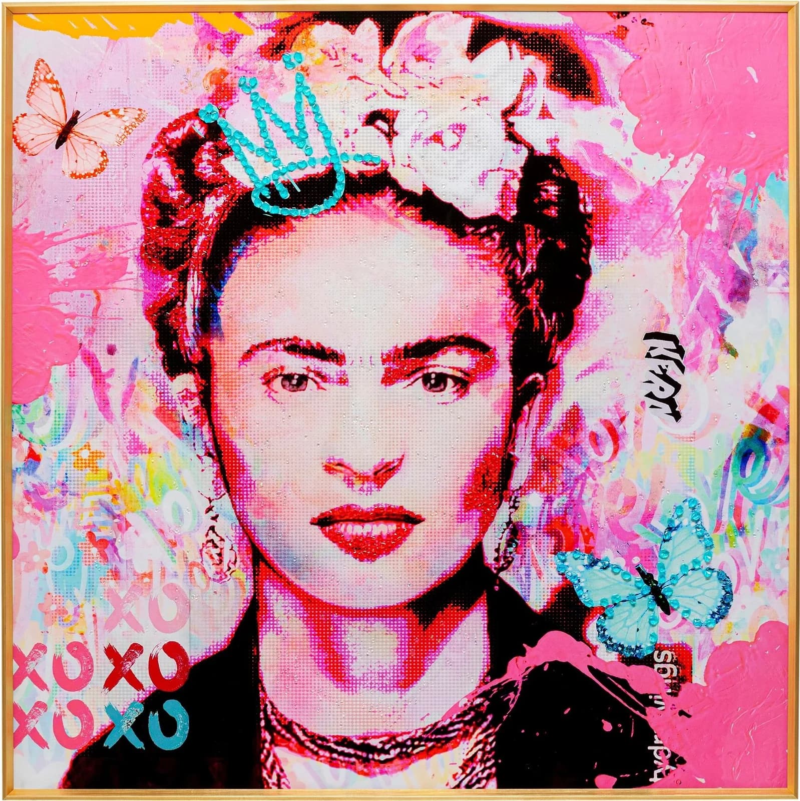 KARE DESIGN Gerahmtes Bild La Viva Pink 100x100 cm mit Strasssteine