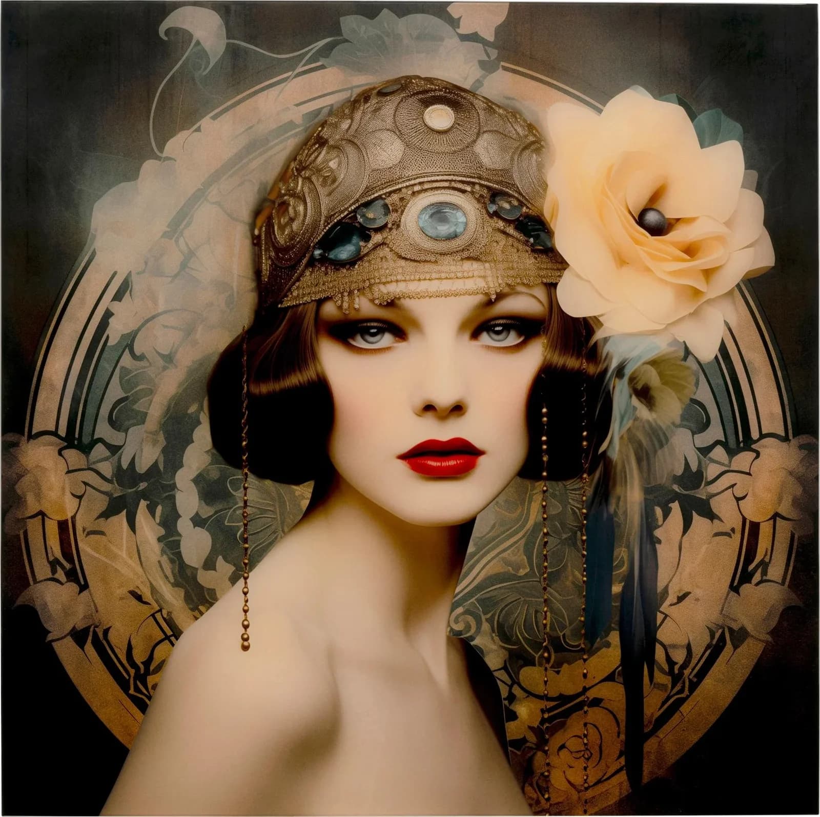 KARE DESIGN Glasbild Muse Art Nouveau Braun 100x100 cm