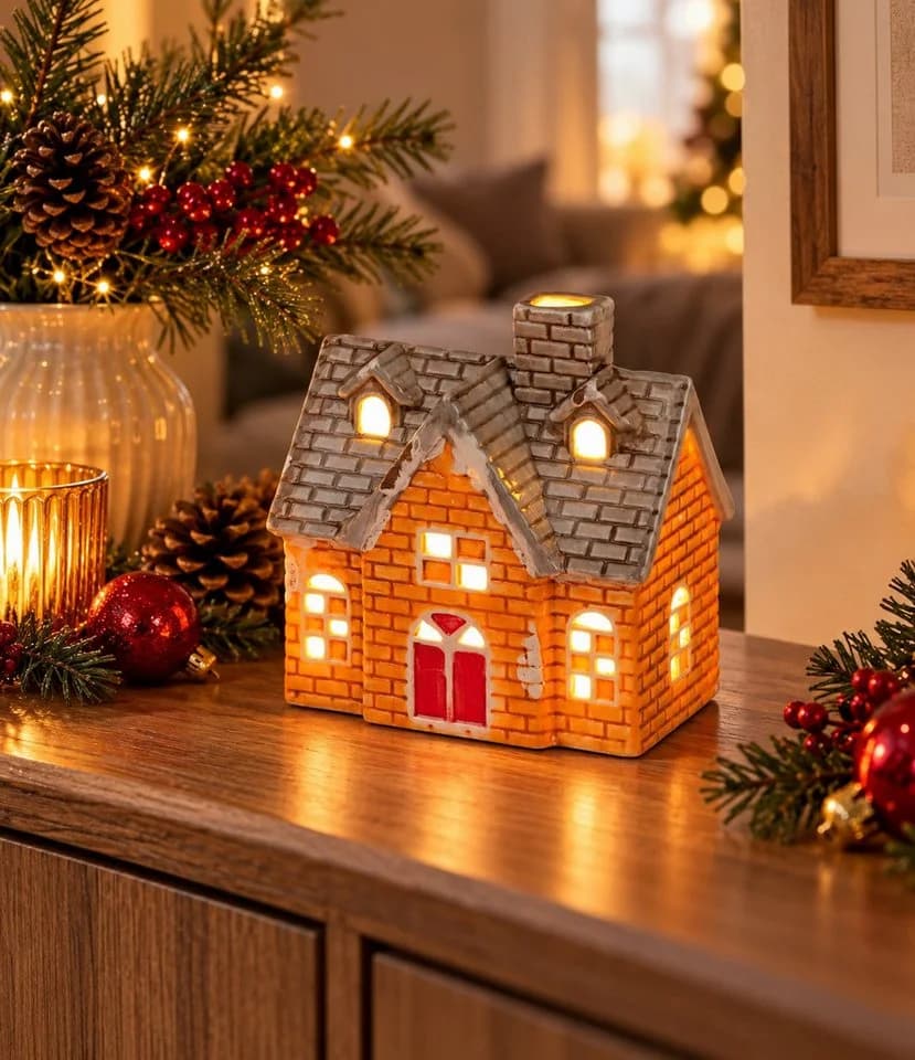 formano LED-Dekofigur Haus Rot/Orange mit Timer
