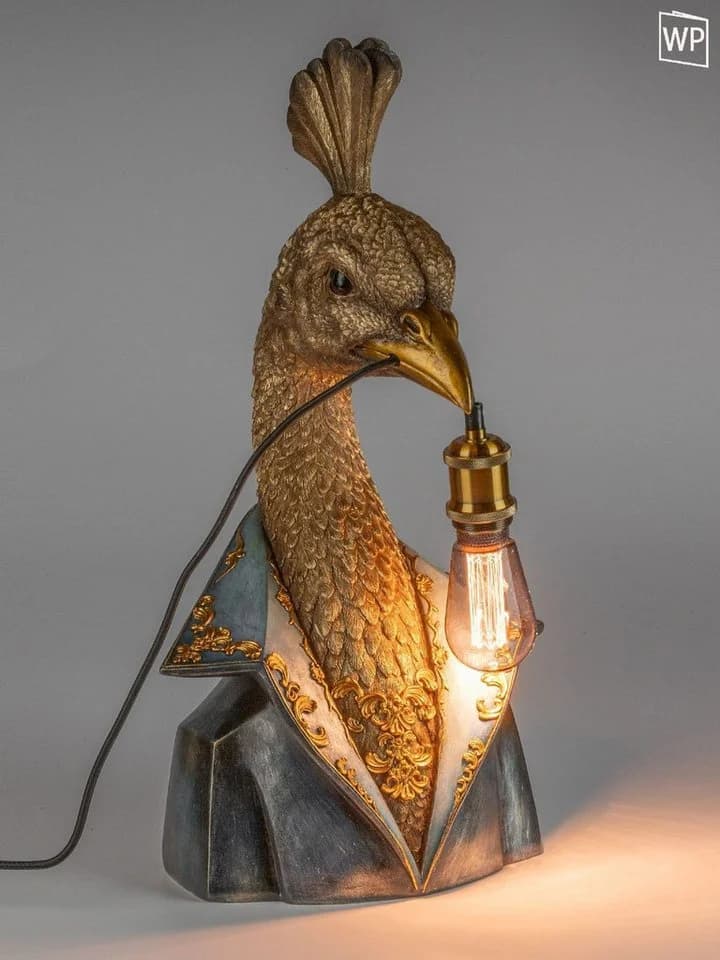 formano Tischleuchte Pop Art Pfau im Anzug Gold Kunststein