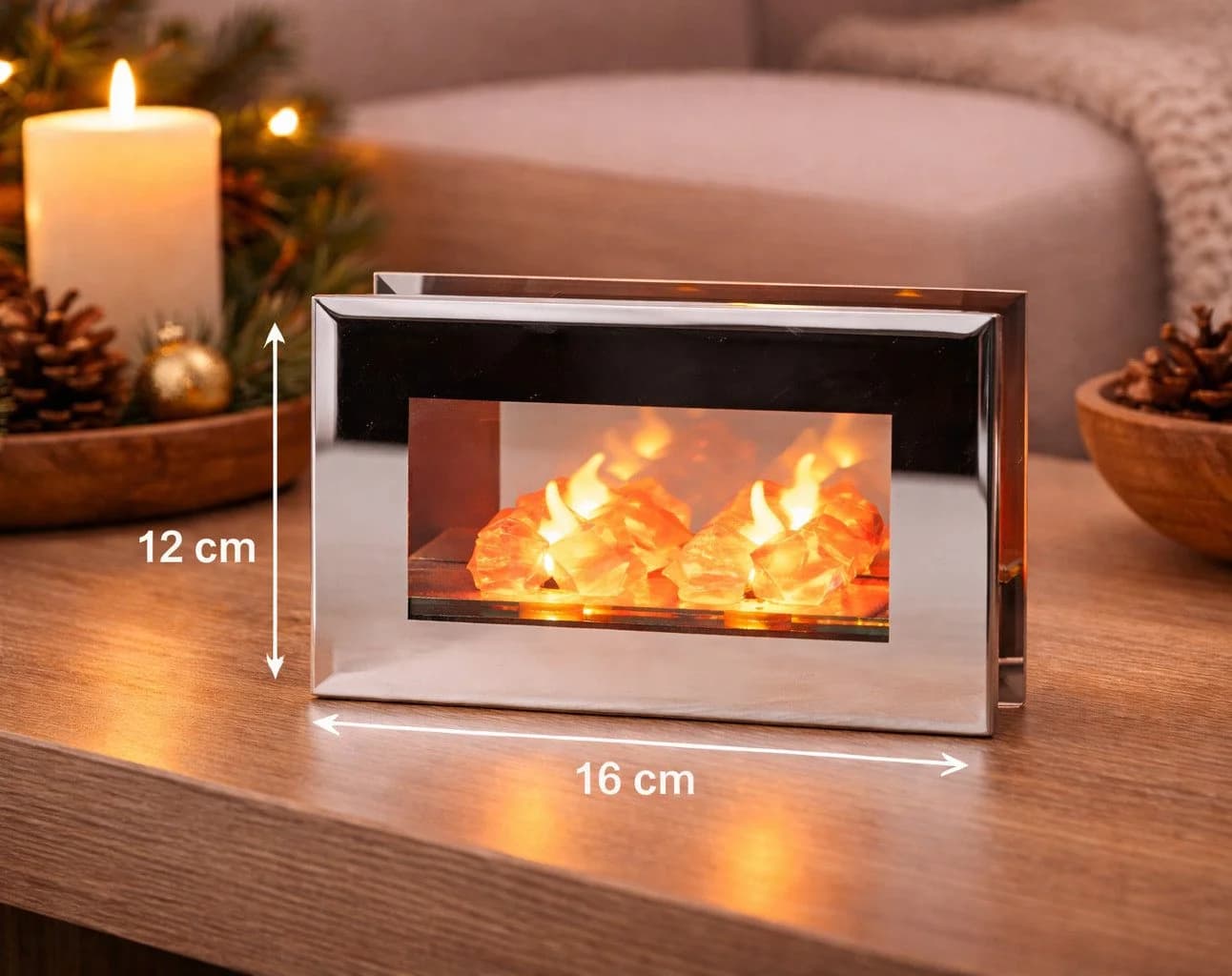 formano LED Dekolicht Spiegelfeuer 16cm Stimmungslicht Glas Timer 6h/18h