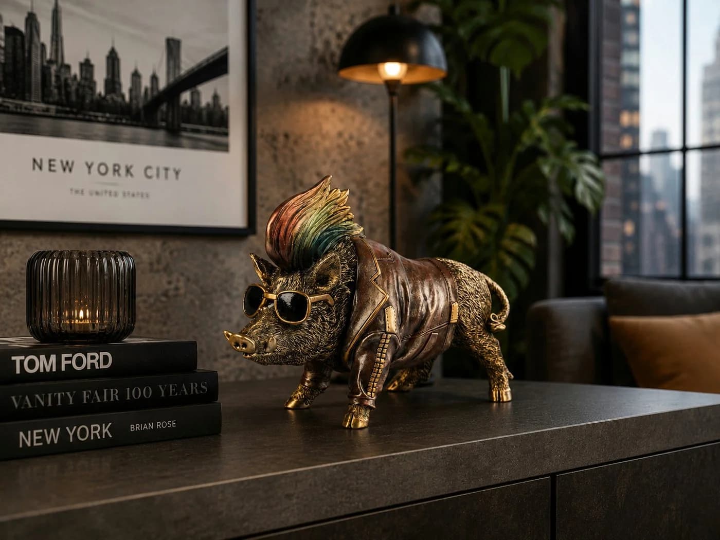 Formano Dekofigur Wildschwein Punk Antikgold Kunststein