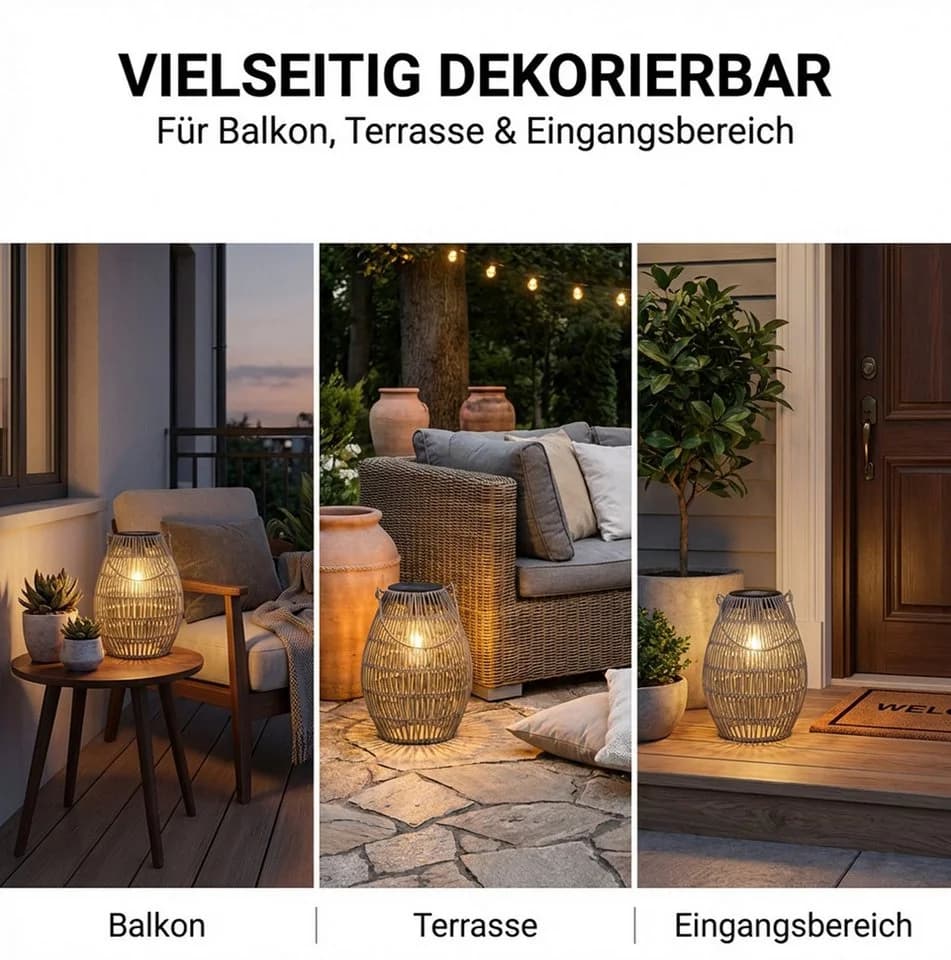 formano Solarlaterne Außen Metall Rattan-Look IP44 LED
