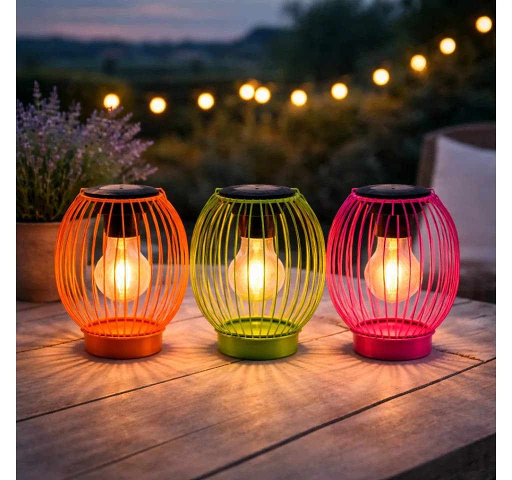 formano Solar LED Windlicht 3er Set Metall Gartenleuchte mit Dämmerungssensor