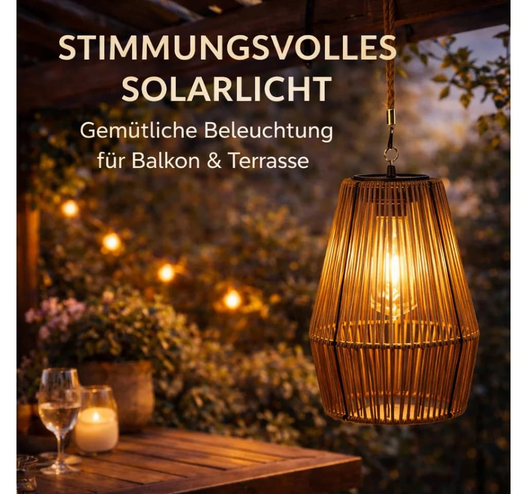 formano Solarlaterne Hängend Flechtoptik Braun LED Warmweiß