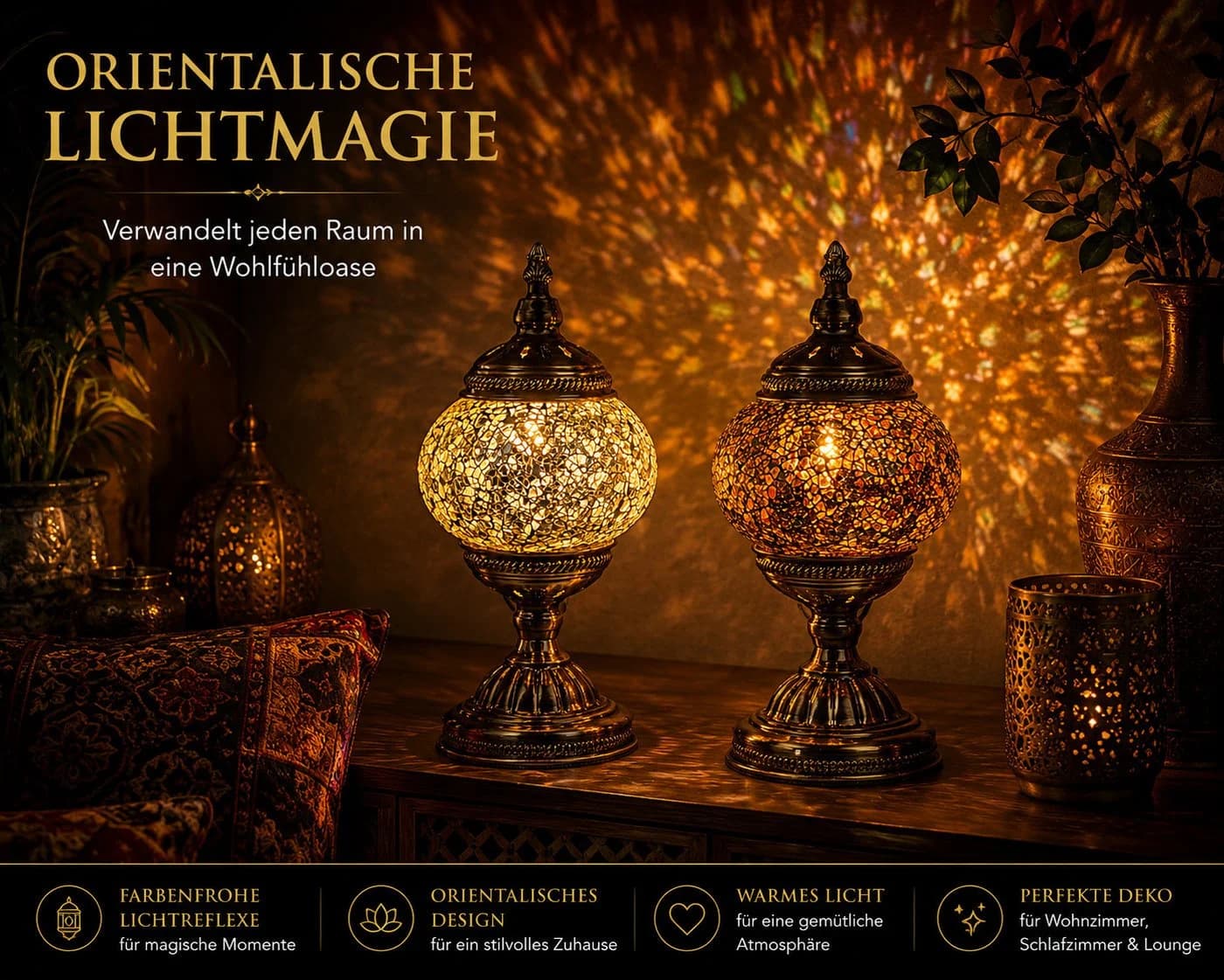 formano Tischleuchte 2er Set Orientalische Mosaiklampe Bunt