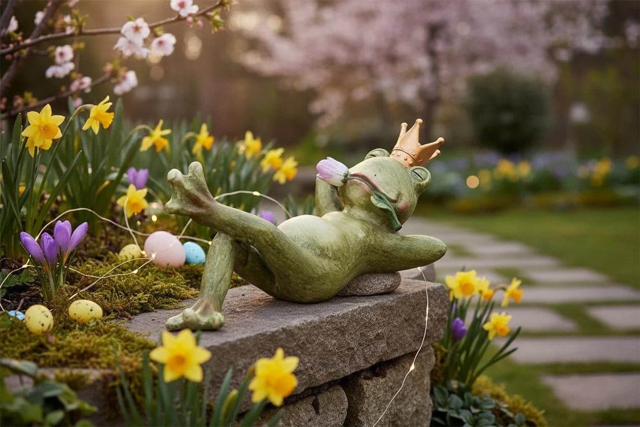 formano Dekofigur Froschkönig liegend Kunststein bunt