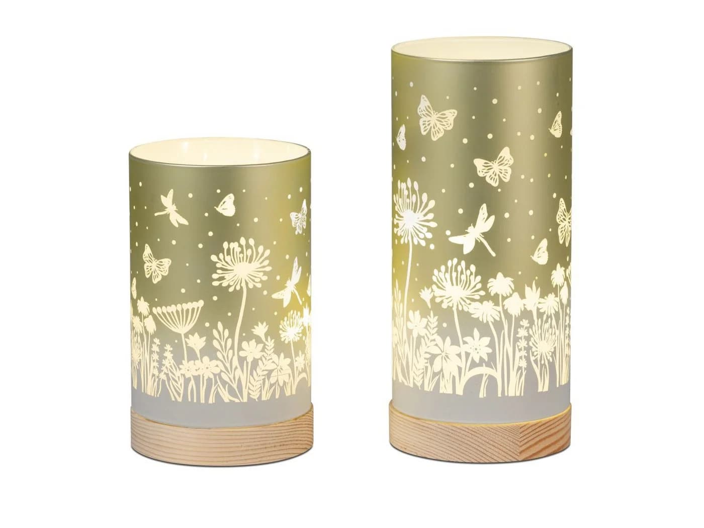 formano Tischleuchte Blumenwiese LED mit Timer, Grün, Glas & Holz
