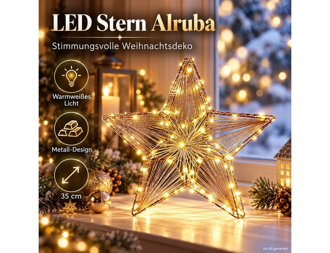 Weltbild LED Stern Alruba Metall 35 cm Goldfarben