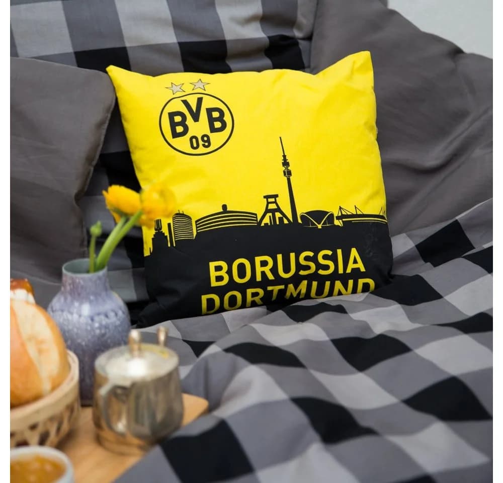 BVB Kopfkissen mit Dortmunder Skyline Gelb/Schwarz