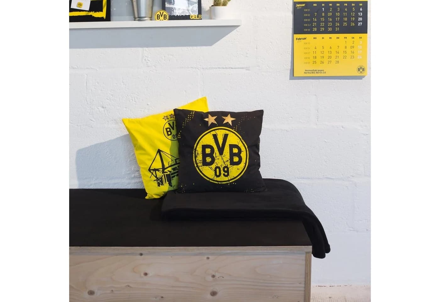 BVB Kopfkissen Sterne Schwarz-Gelb 100% Baumwolle