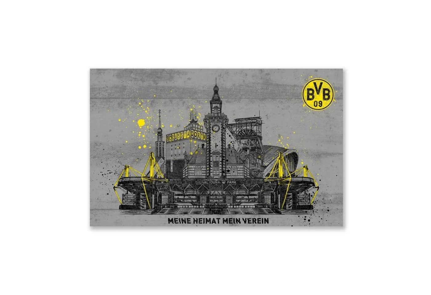 BVB Kunstdruck Skyline Dortmund 80x50 cm Schwarz