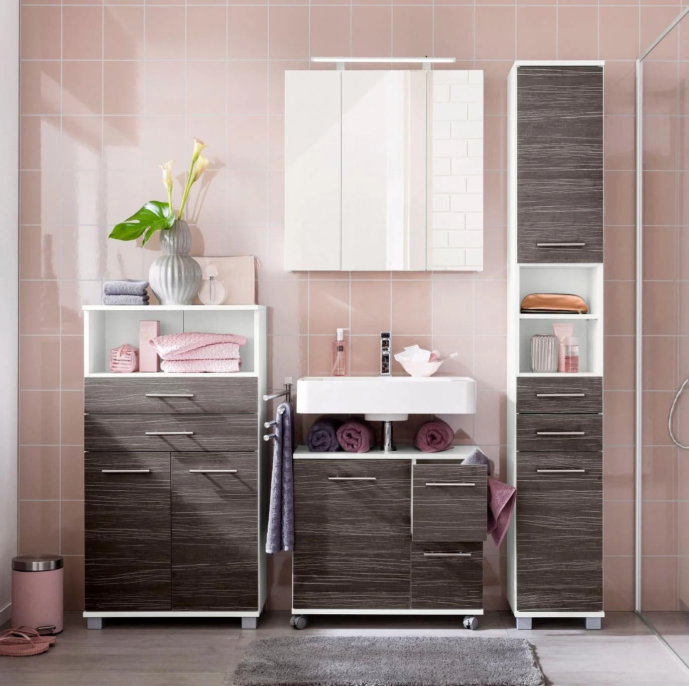 Welltime Waschbeckenunterschrank Emmi Weiß/Grau 65cm