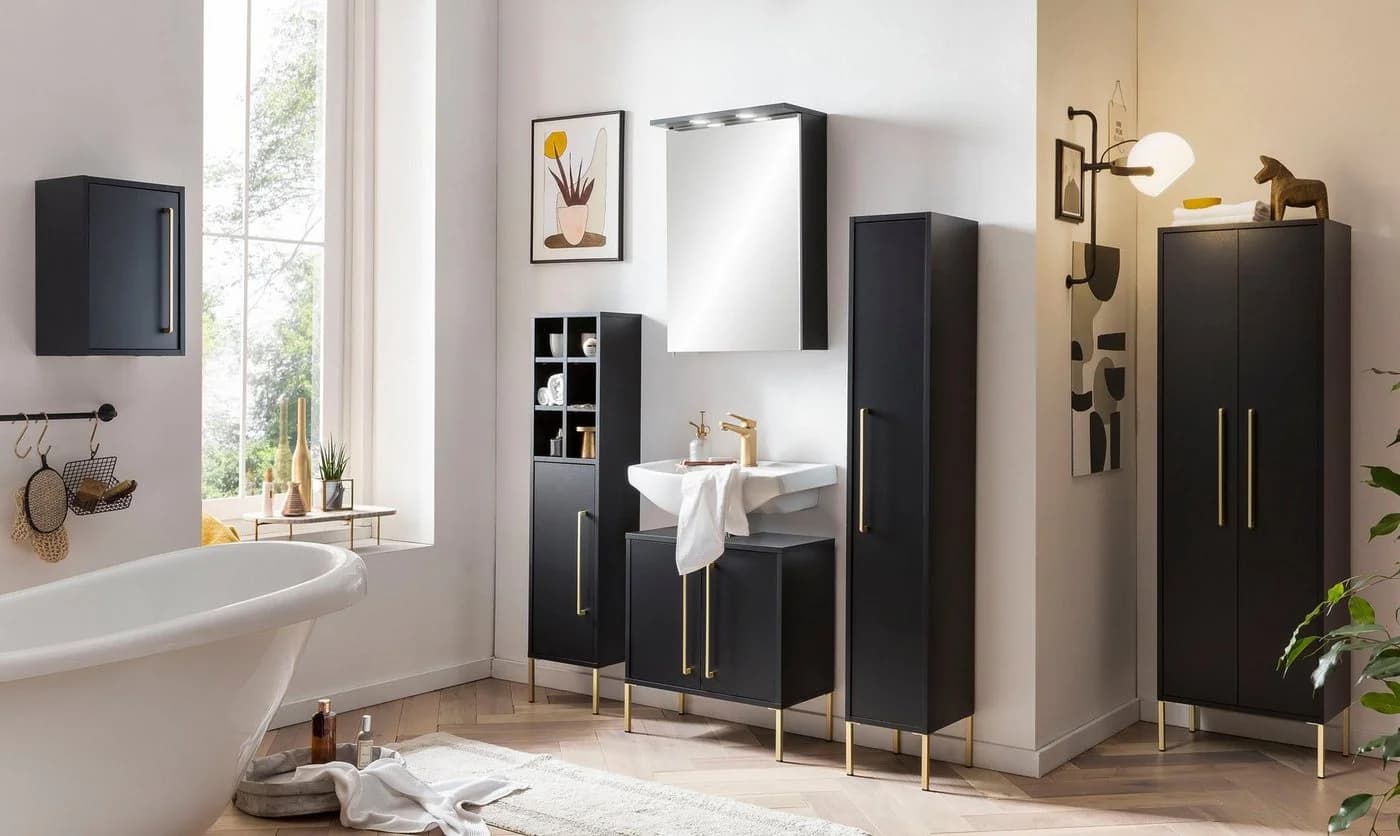 Schildmeyer Waschbeckenunterschrank Sarah Schwarz Gold Modern