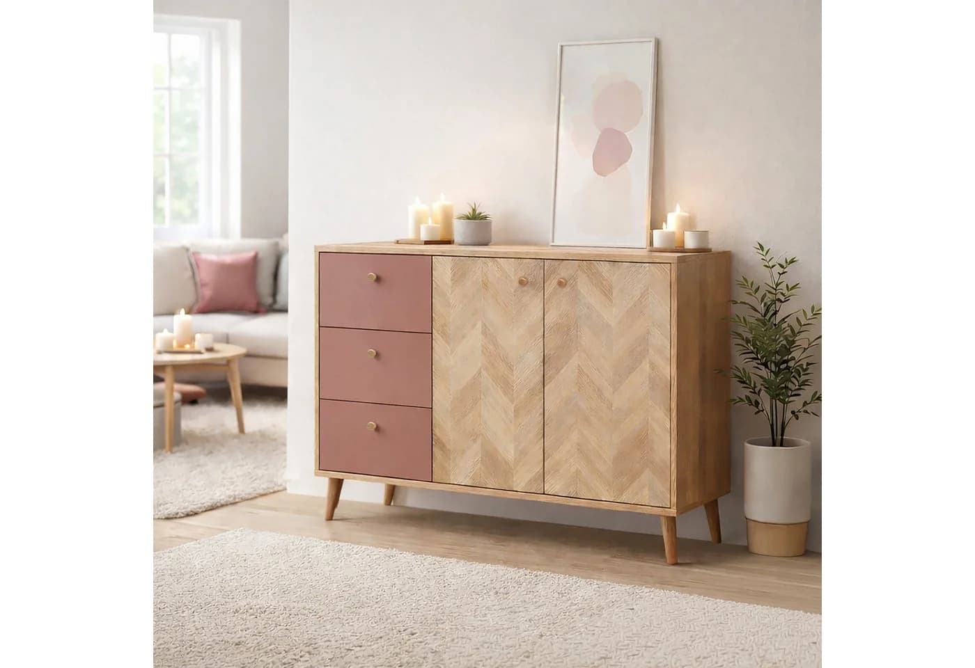 Kommode Schildmeyer Visby Eiche hell Mauve FSC-zertifizierter Holzwerkstoff