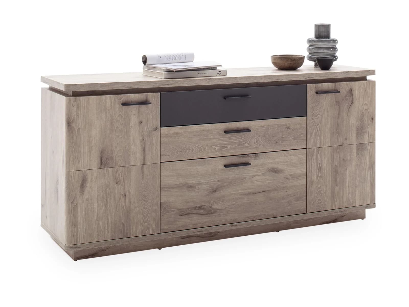 HARPER Sideboard MARSEILLE Viking Oak Dekor Anthrazit mit LED-Beleuchtung
