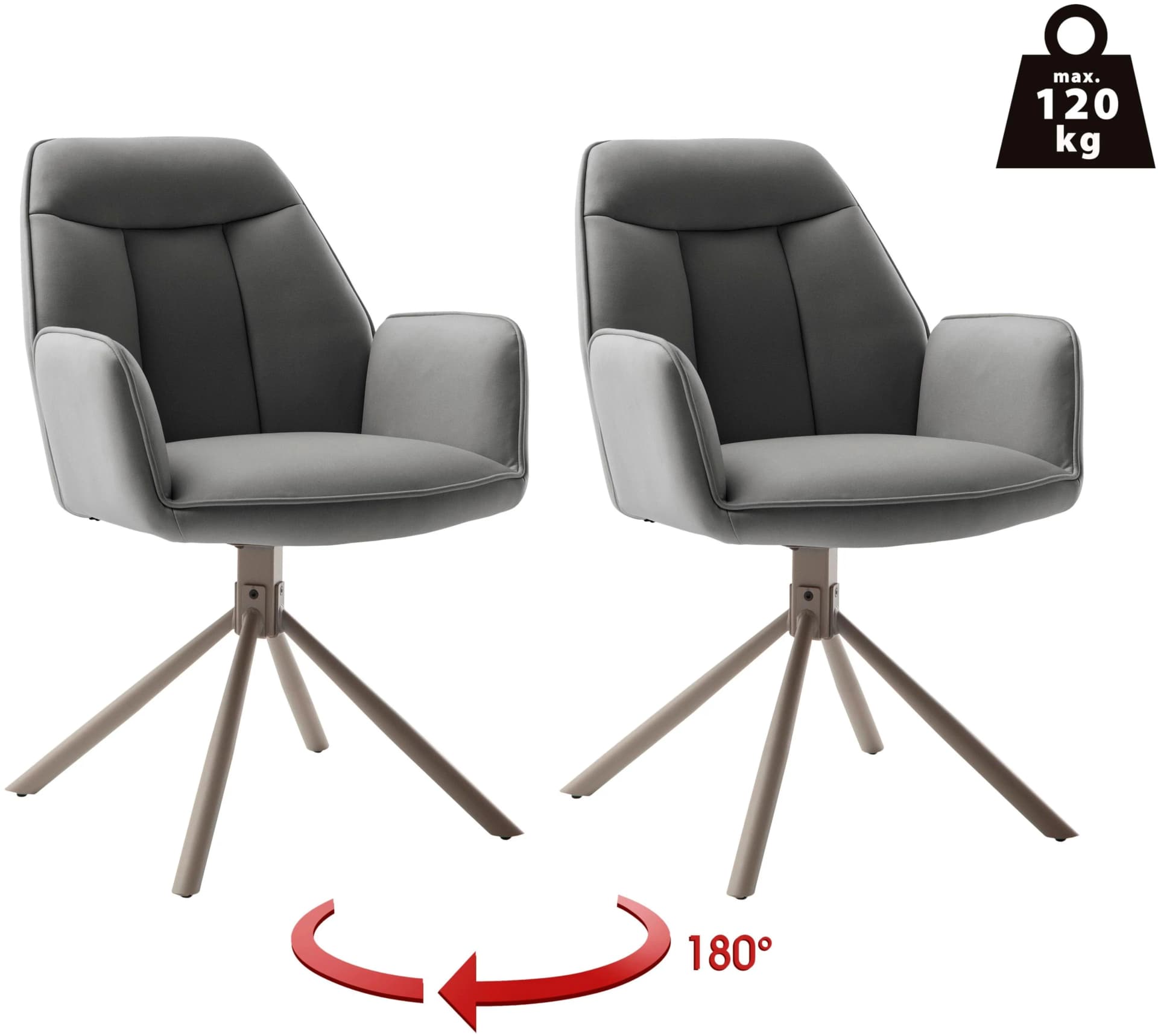 MCA furniture RAFAELA Esszimmerstuhl 2er Set Grau Metall Drehbar