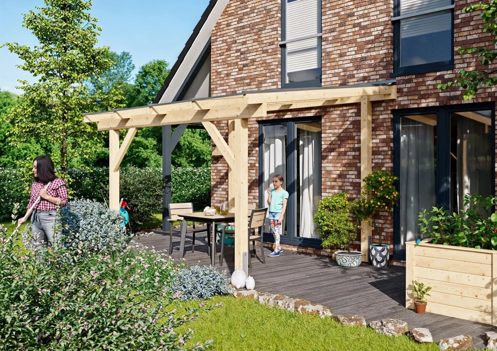 Terrassendach KONIFERA Capella Beige Fichtenholz Leimholz Polycarbonat