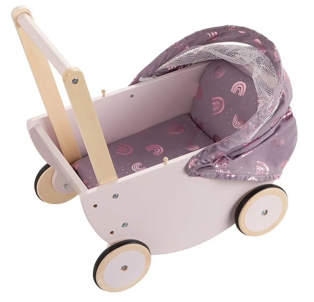 howa Puppenwagen Rainbow Holz mit Verdeck Regenbogen
