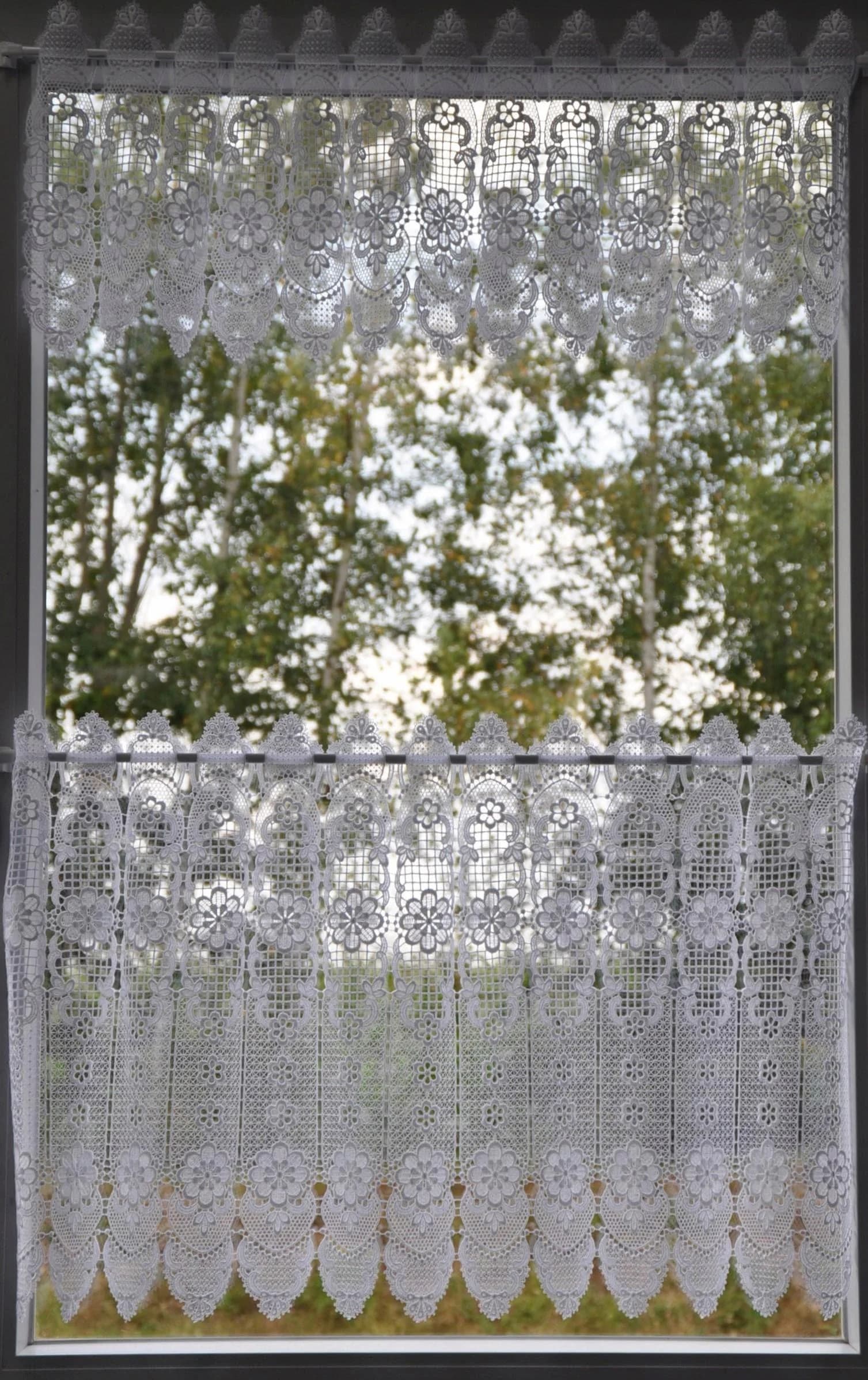 Scheibengardine Stickereien Plauen Blumenpanneau Weiß Polyester