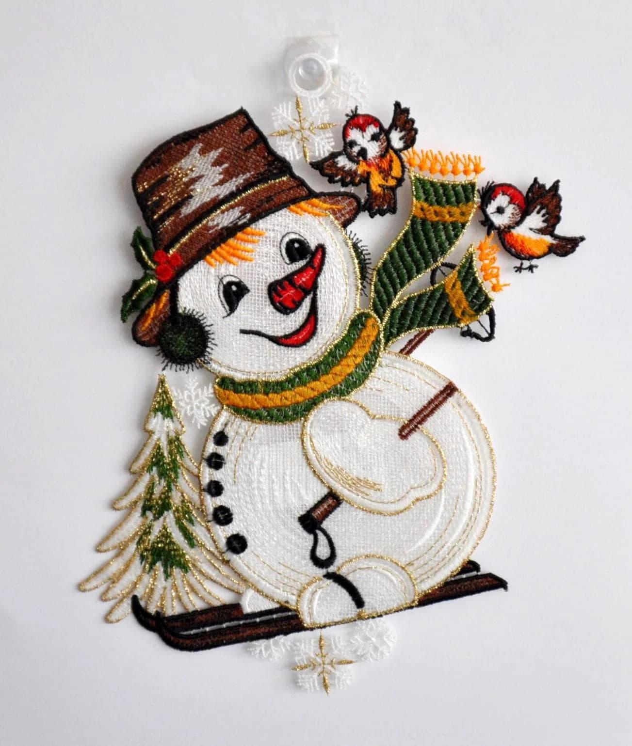 Stickereien Plauen Schneemann mit Schal Fensterbild Bunt Polyester