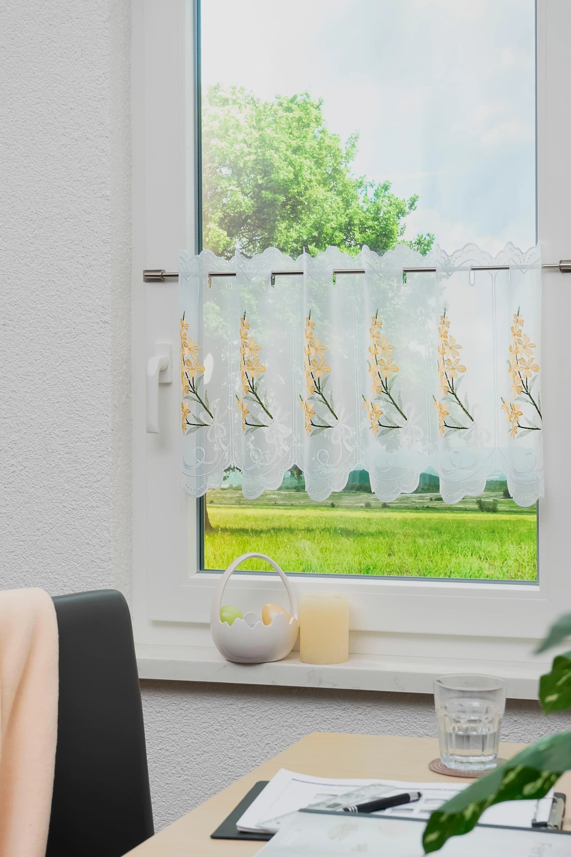 Panneau Stickereien Plauen Saskia Weiß Voile Polyester