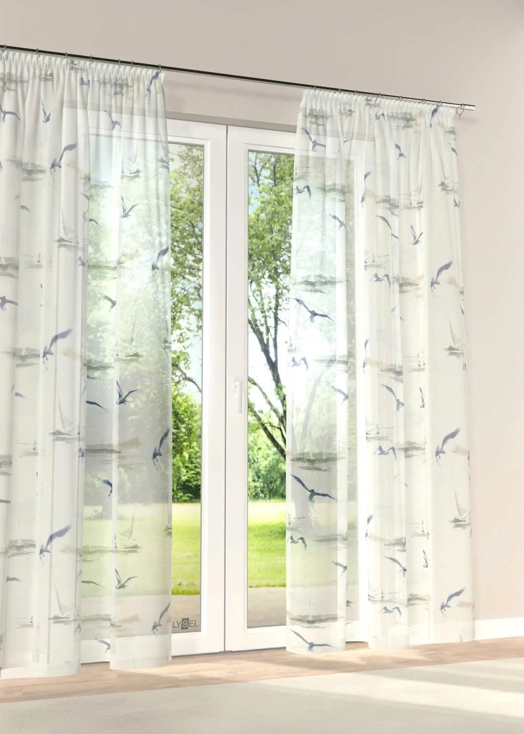 Vorhang Stickereien Plauen Möwe Blau Polyester