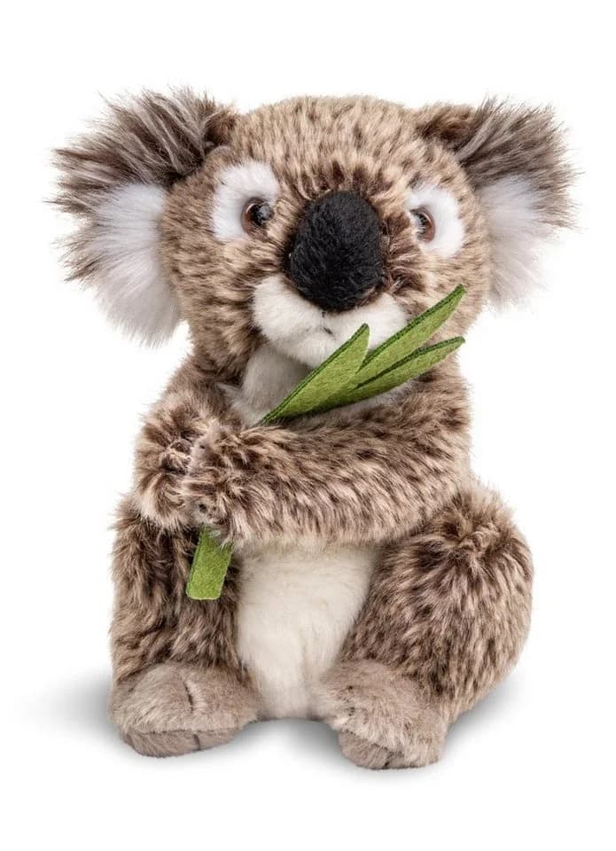 Uni-Toys Kuscheltier Koala mit Blatt, sitzend - 16 cm - Plüschtier, 100 % recyceltes Füllmaterial