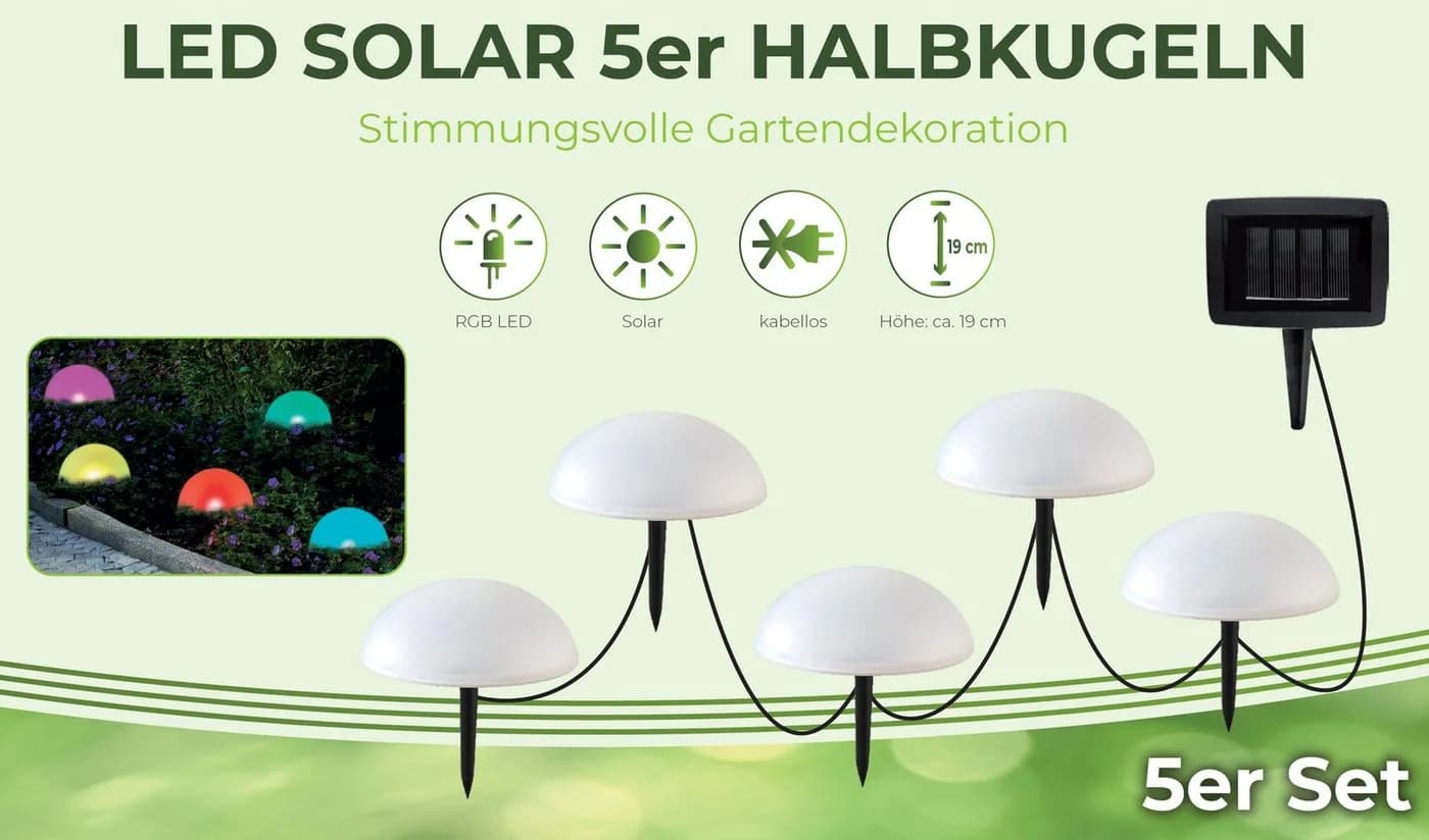 IC Gardenstyle 5er Set LED Solar Halbkugeln Bunt Farbwechsel