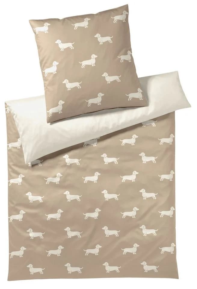 Elegante Bettwäsche Dogs Mako-Satin Beige Braun
