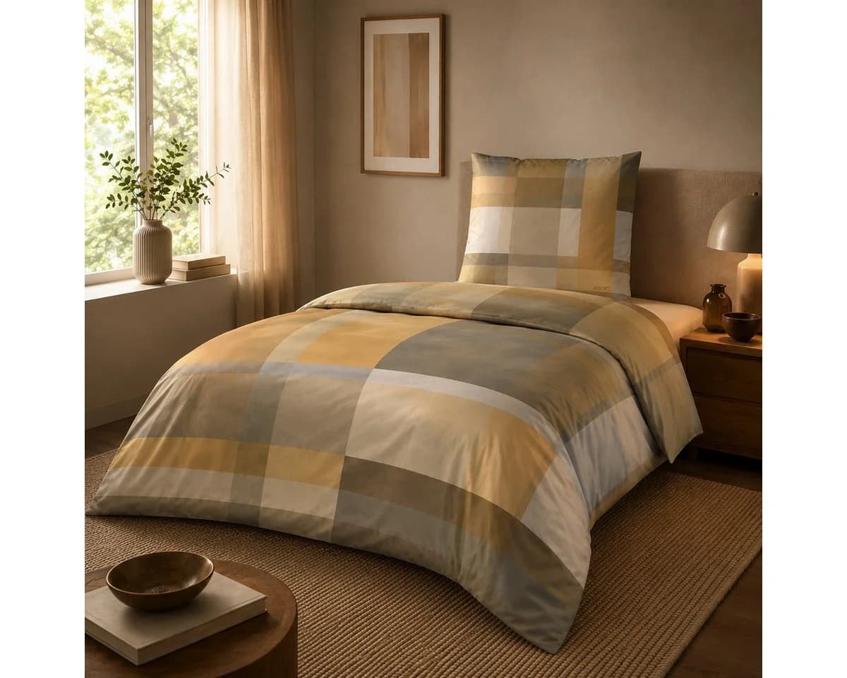 JOOP! Comfort Satin Bettwäsche Glow Karo Senf/Natur 135x200
