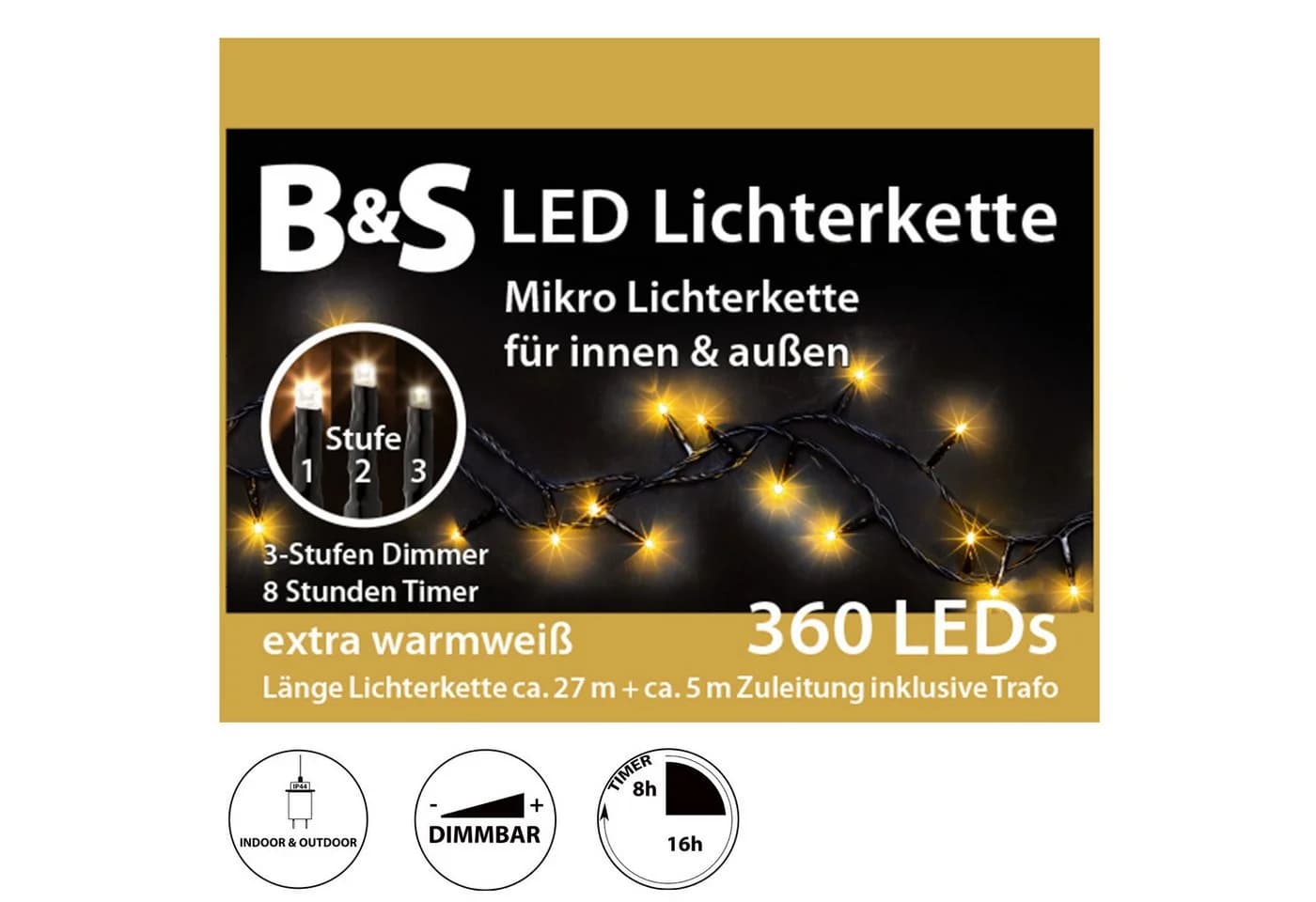 B&S LED-Lichterkette warm white mit Timer und Dimmer