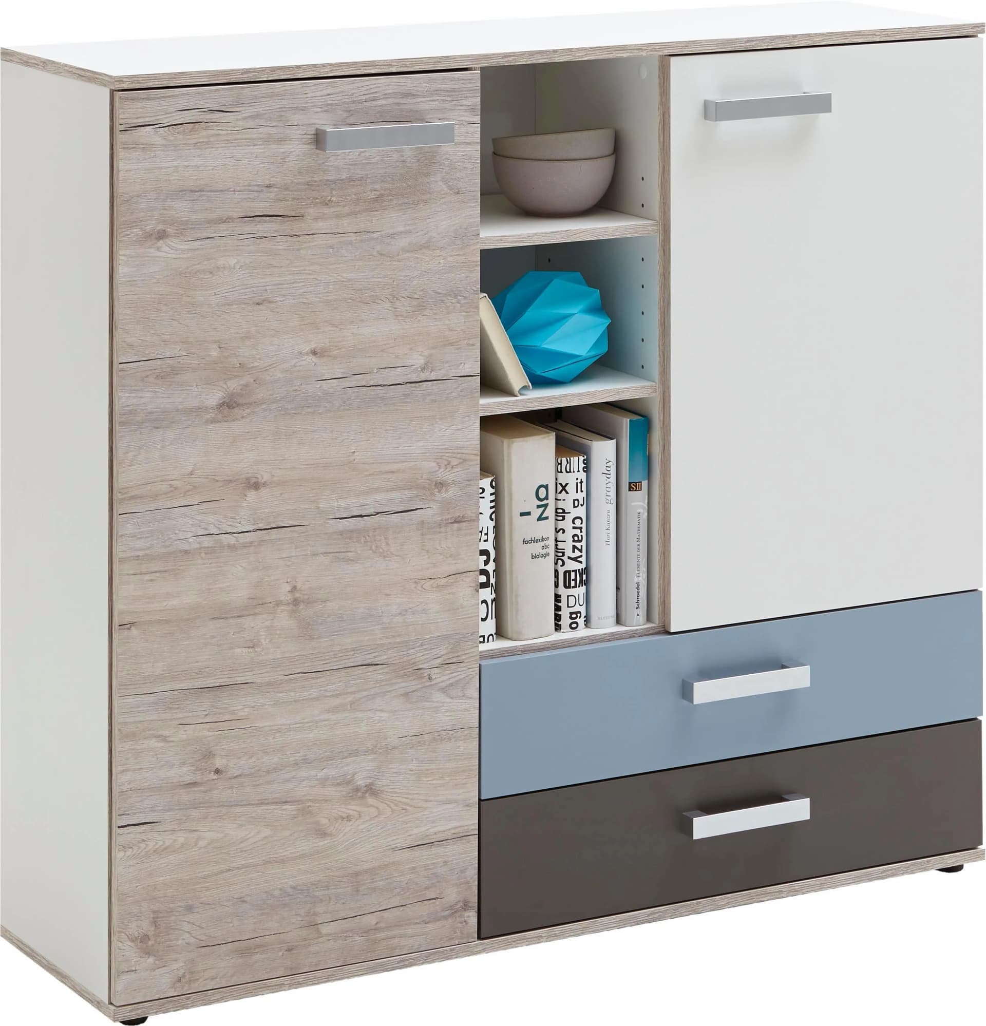 FMD Kommode Nona 4 Weiß/Bunt mit Schubkästen