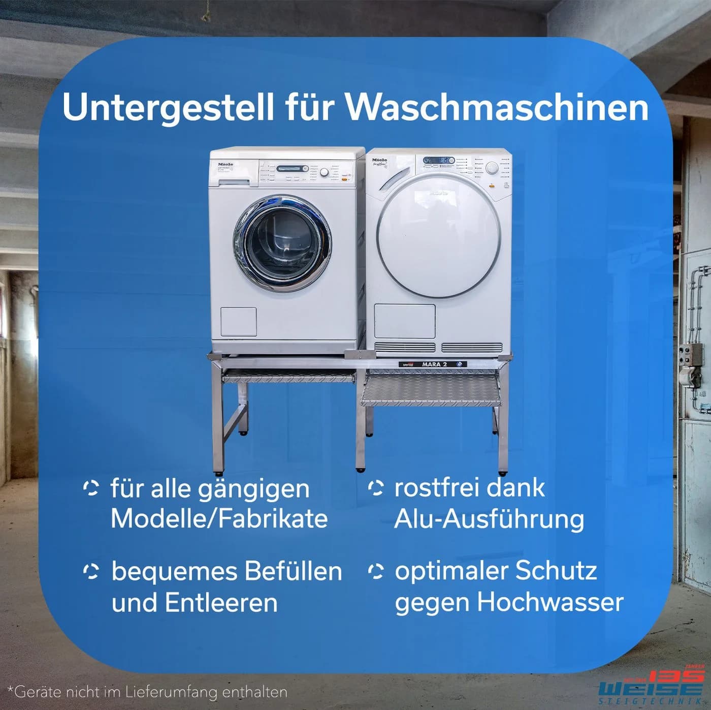 Weise Steigtechnik Waschmaschinenuntergestell Mara 2 Silber 1000kg Tragkraft