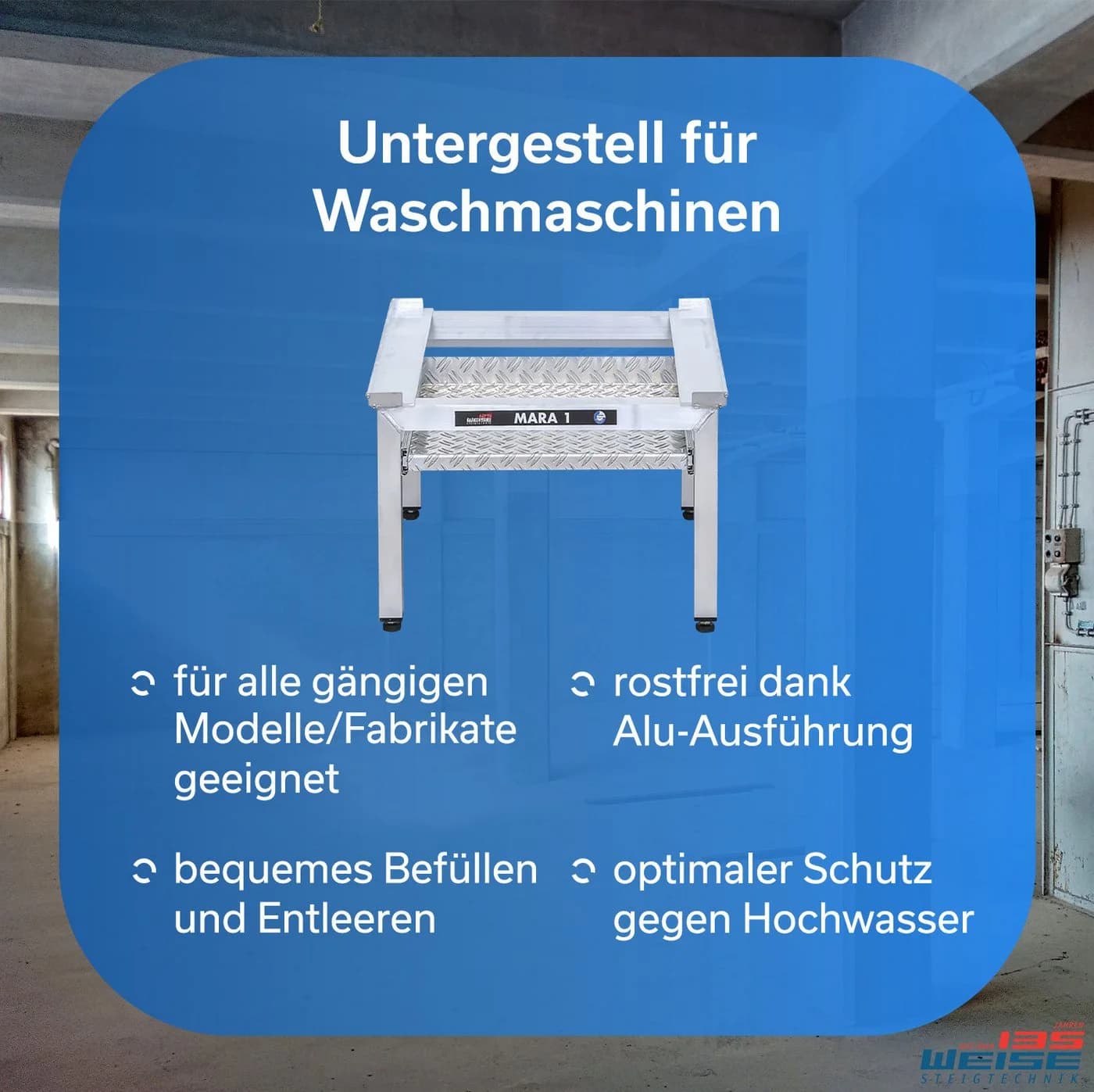 Weise Steigtechnik Waschmaschinenuntergestell Mara 1 Silber 1000kg Tragkraft