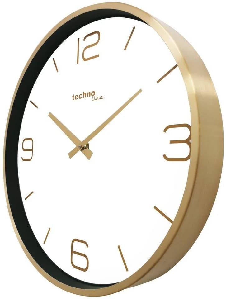 technoline Wanduhr WT 7280 Goldfarben Moderner Metallrahmen