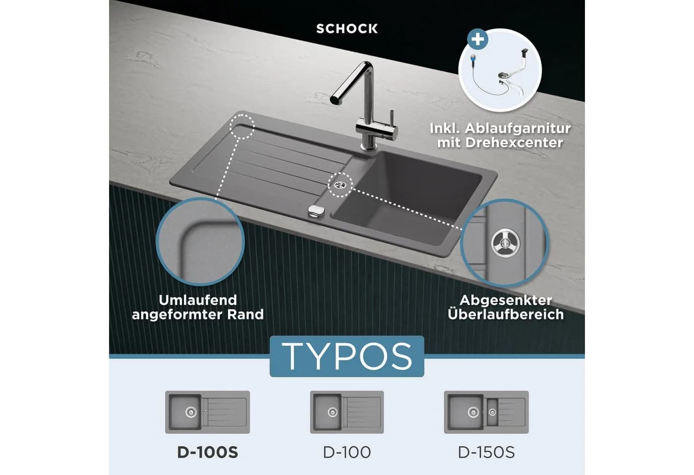 Schock Granitspüle Typos D-100 S Grau Modern