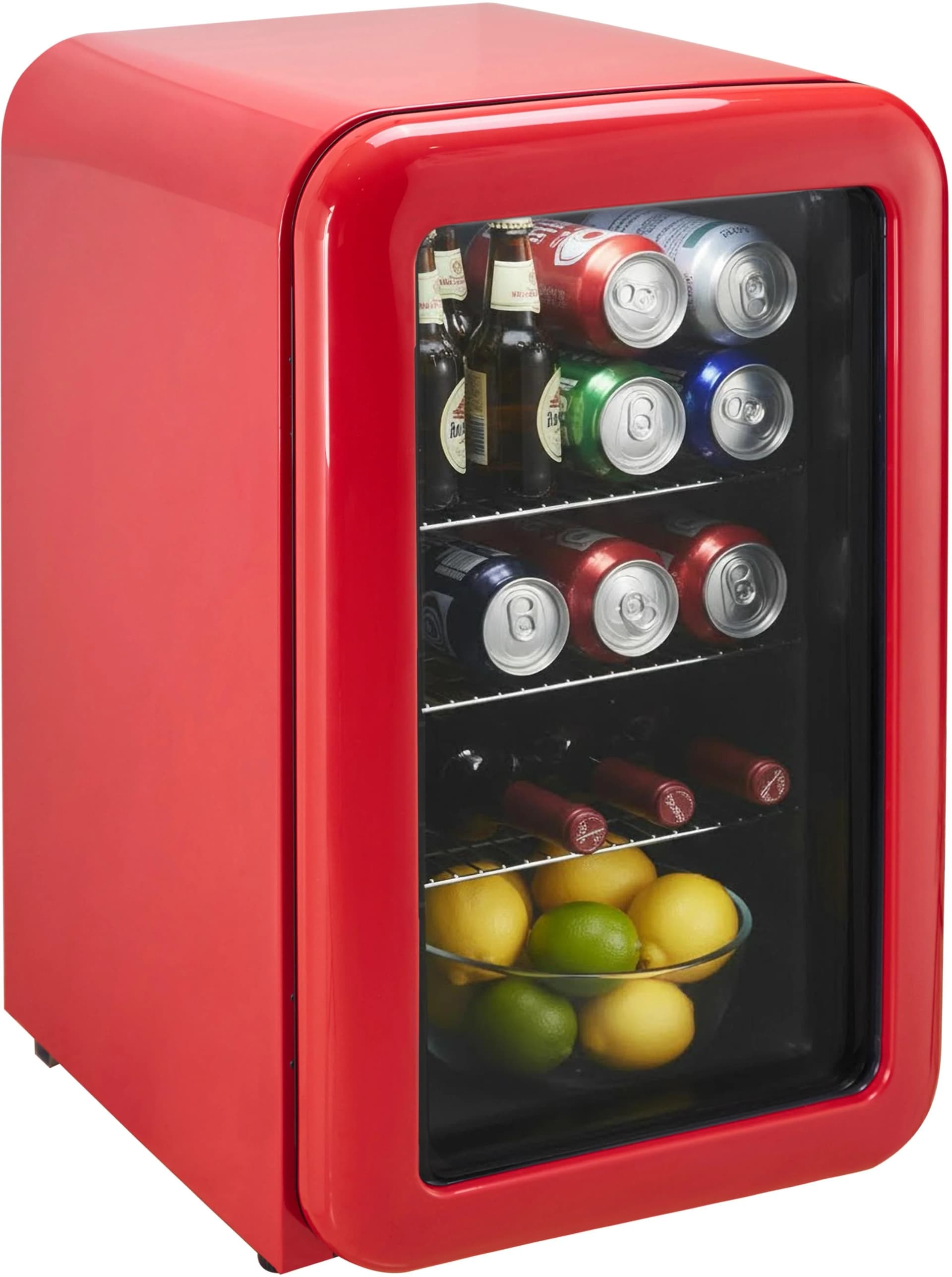 HANSEATIC Getränkekühlschrank HBC68ERRH Retro-Design Silber/Rot