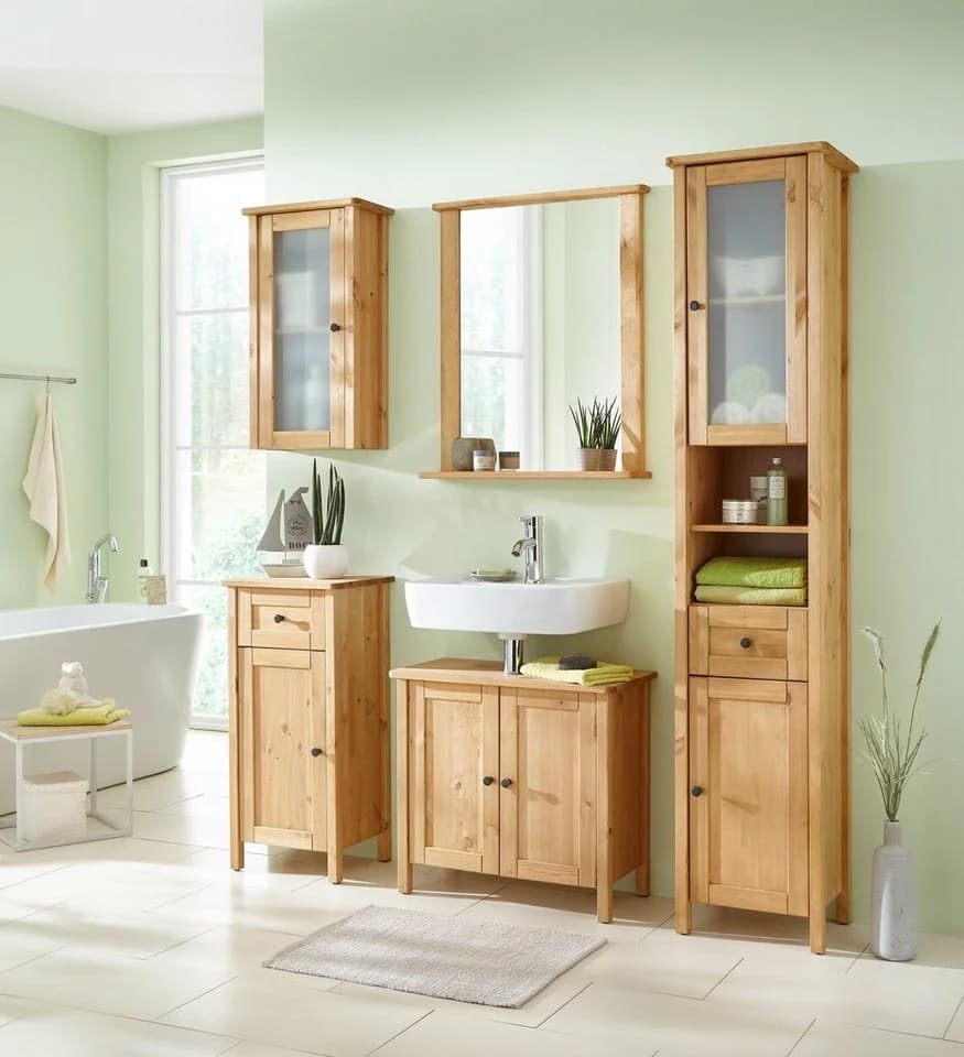 WELLTIME Unterschrank Sylt Beige Natur Massivholz Kiefer