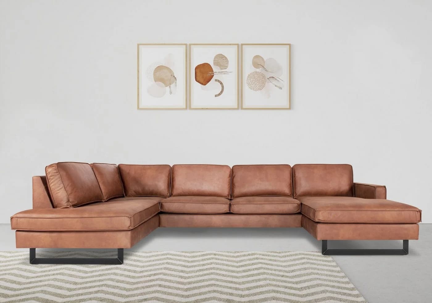 HOME AFFAIRE Pinto Wohnlandschaft U-Form XXL Cognac Microfaser