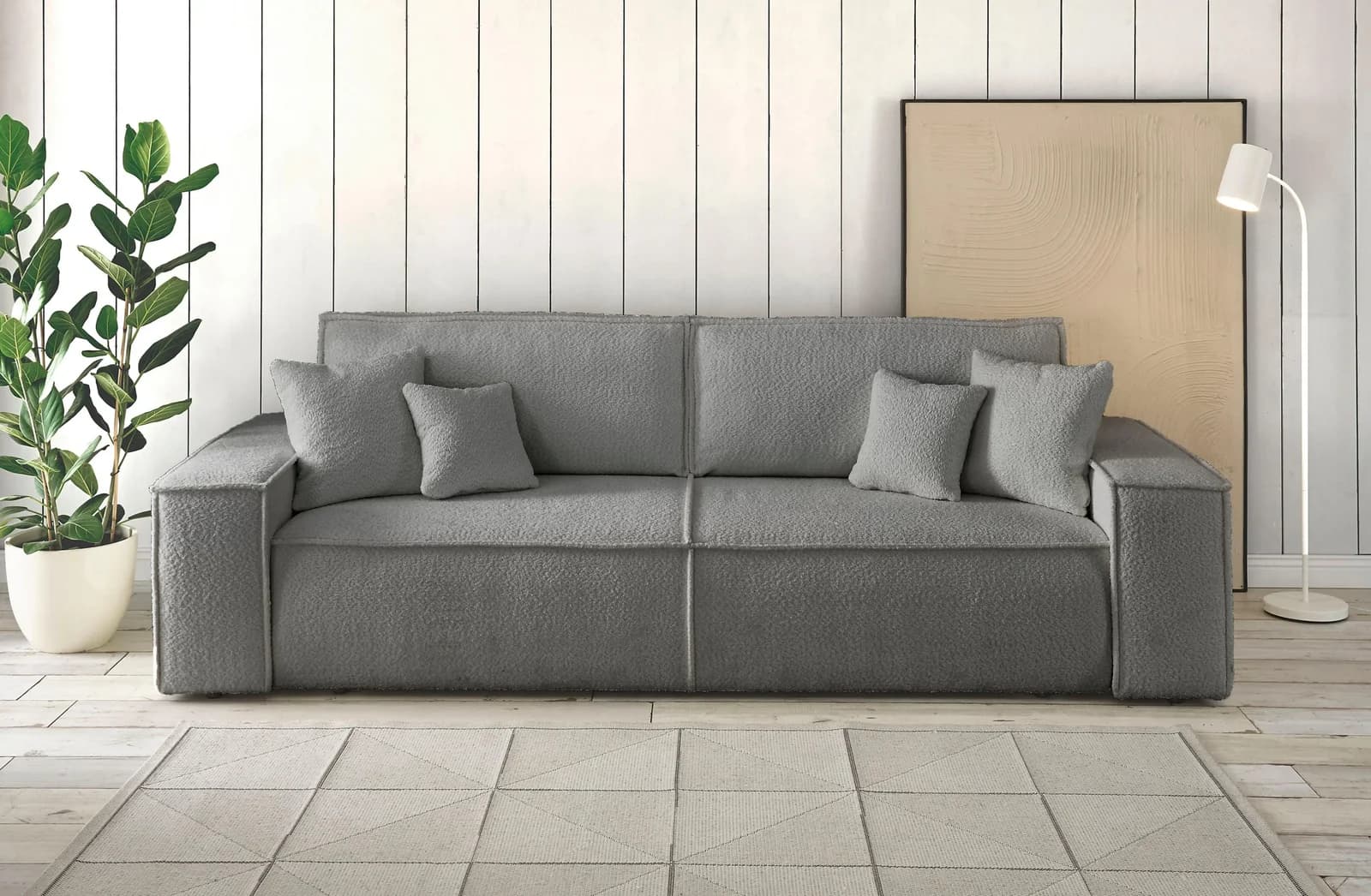 OTTO HOME FINNLEY Schlafsofa 3-Sitzer Hellgrau mit Bettkasten