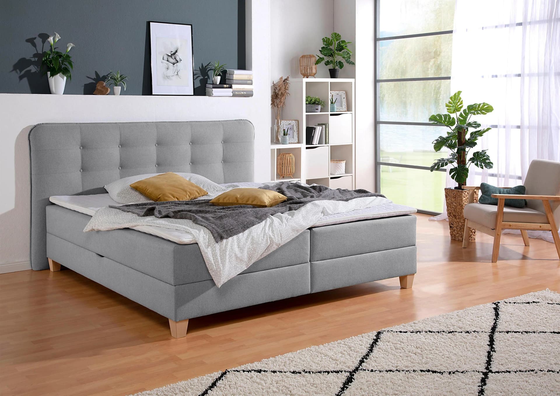 Boxbett HOME AFFAIRE Grau mit Bettkasten und 2 Matratzen