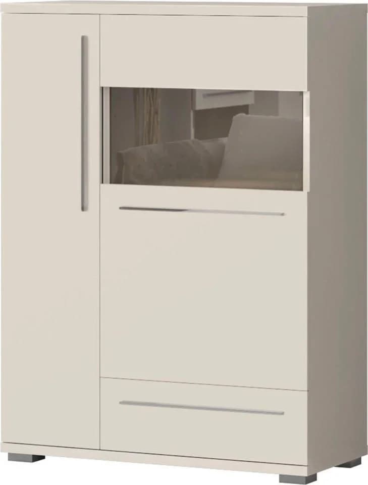 OTTO HOME Piano Vitrine Highboard Beige Hochglanz mit Soft-Close