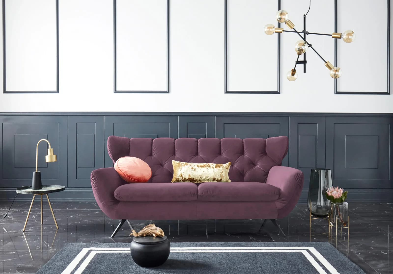 Candy Beatrice 2,5-Sitzer Sofa Retro Samt Optik Bordeaux