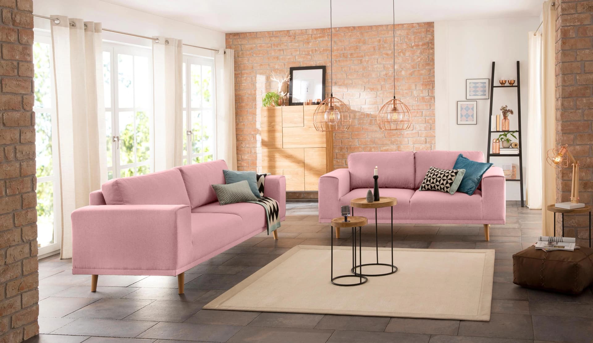 HOME AFFAIRE Lasse 3-Sitzer Sofa Rosé Skandinavisch