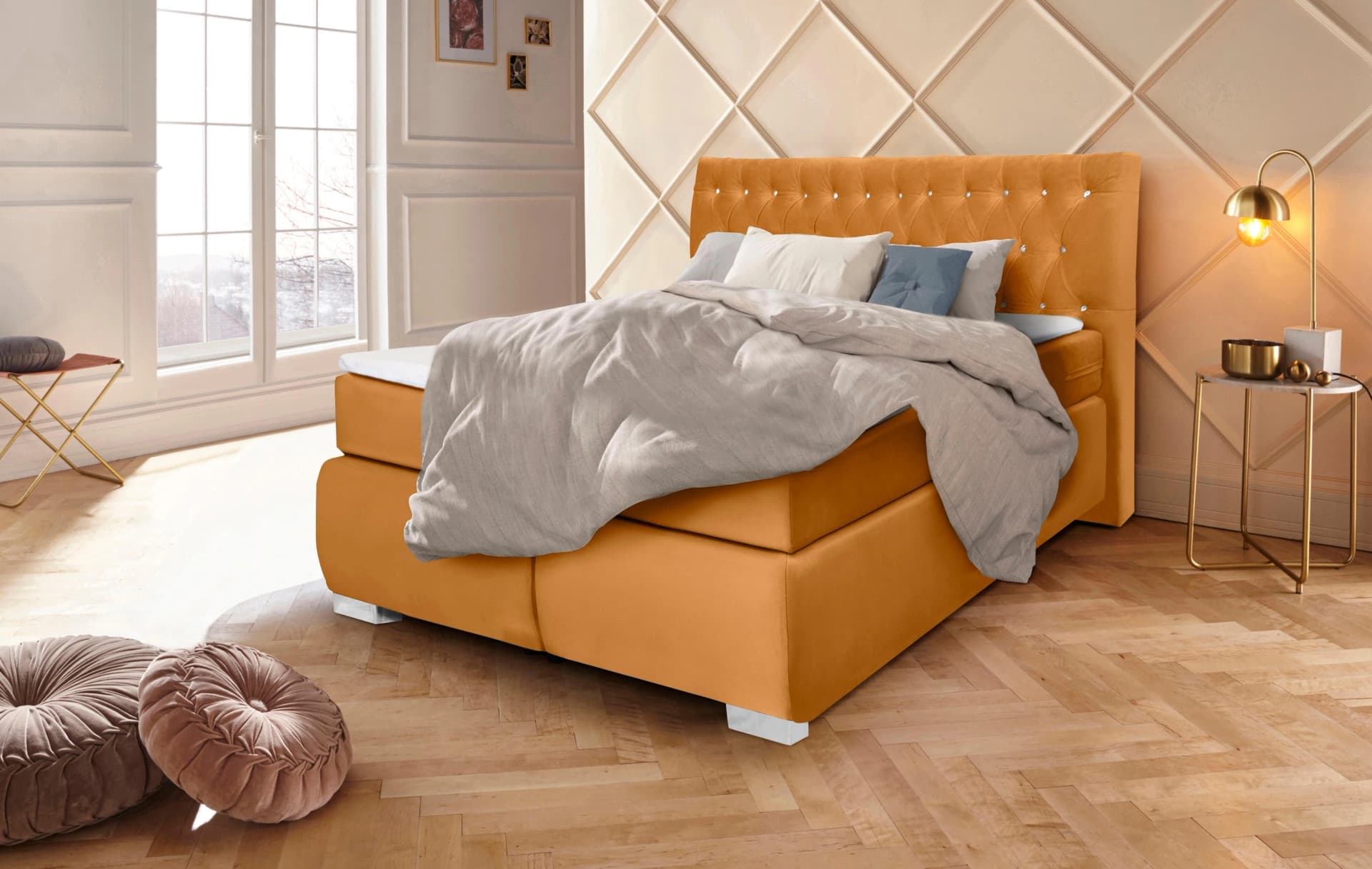 LEONIQUE Boxspringbett "Rumba" Gold Taschenfederkern-Matratze