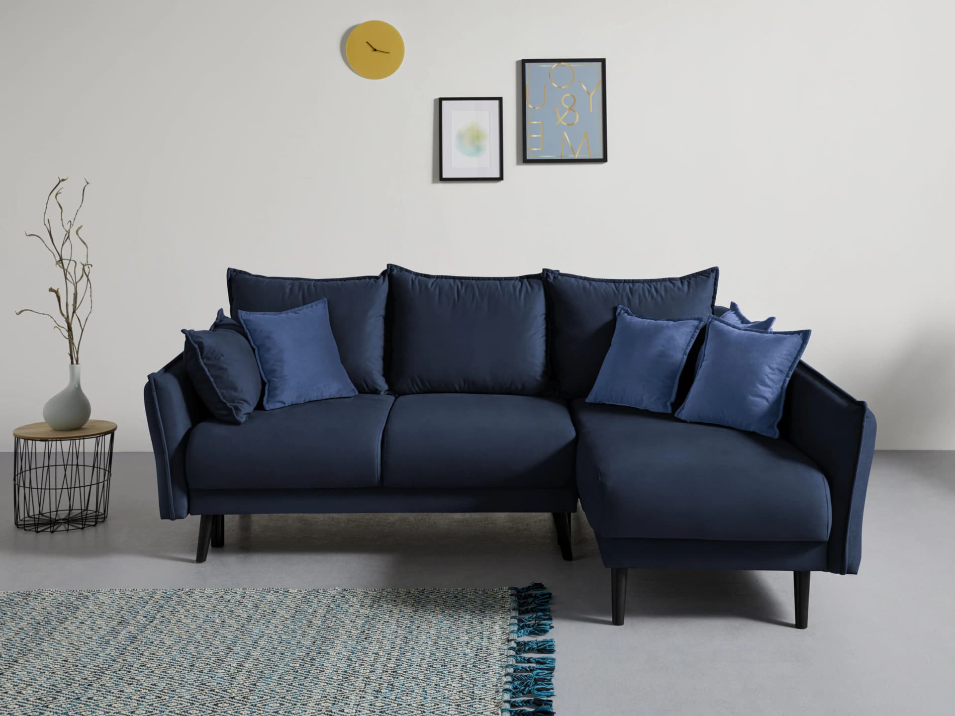 HOME AFFAIRE Ecksofa Asra L-Form Marineblau mit Bettfunktion