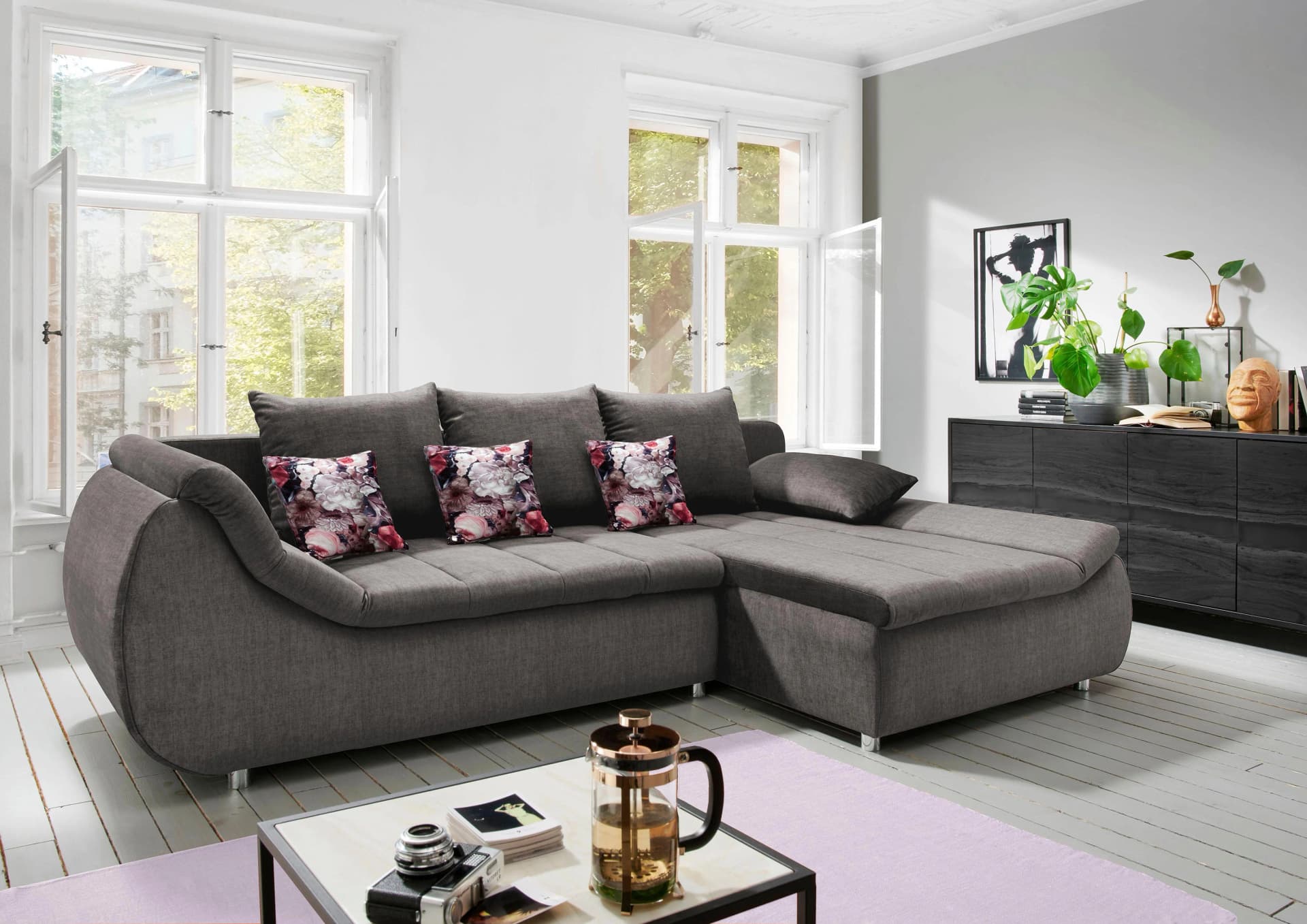 HOME AFFAIRE Ecksofa Imolaa L-Form mit Bettkasten Asche
