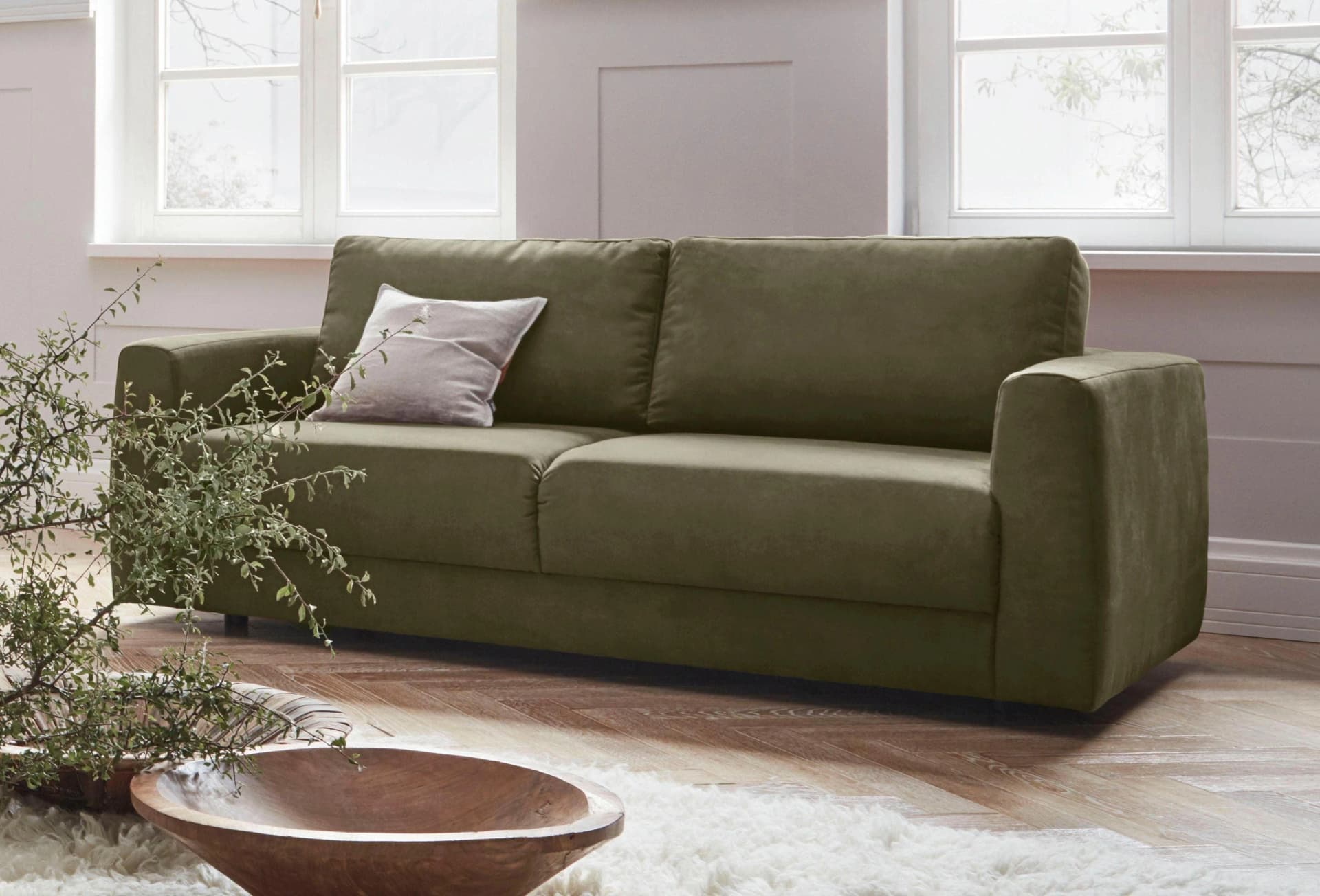 OTTO HOME Hobro 2-Sitzer Sofa Olivgrün Microfaser Lederoptik